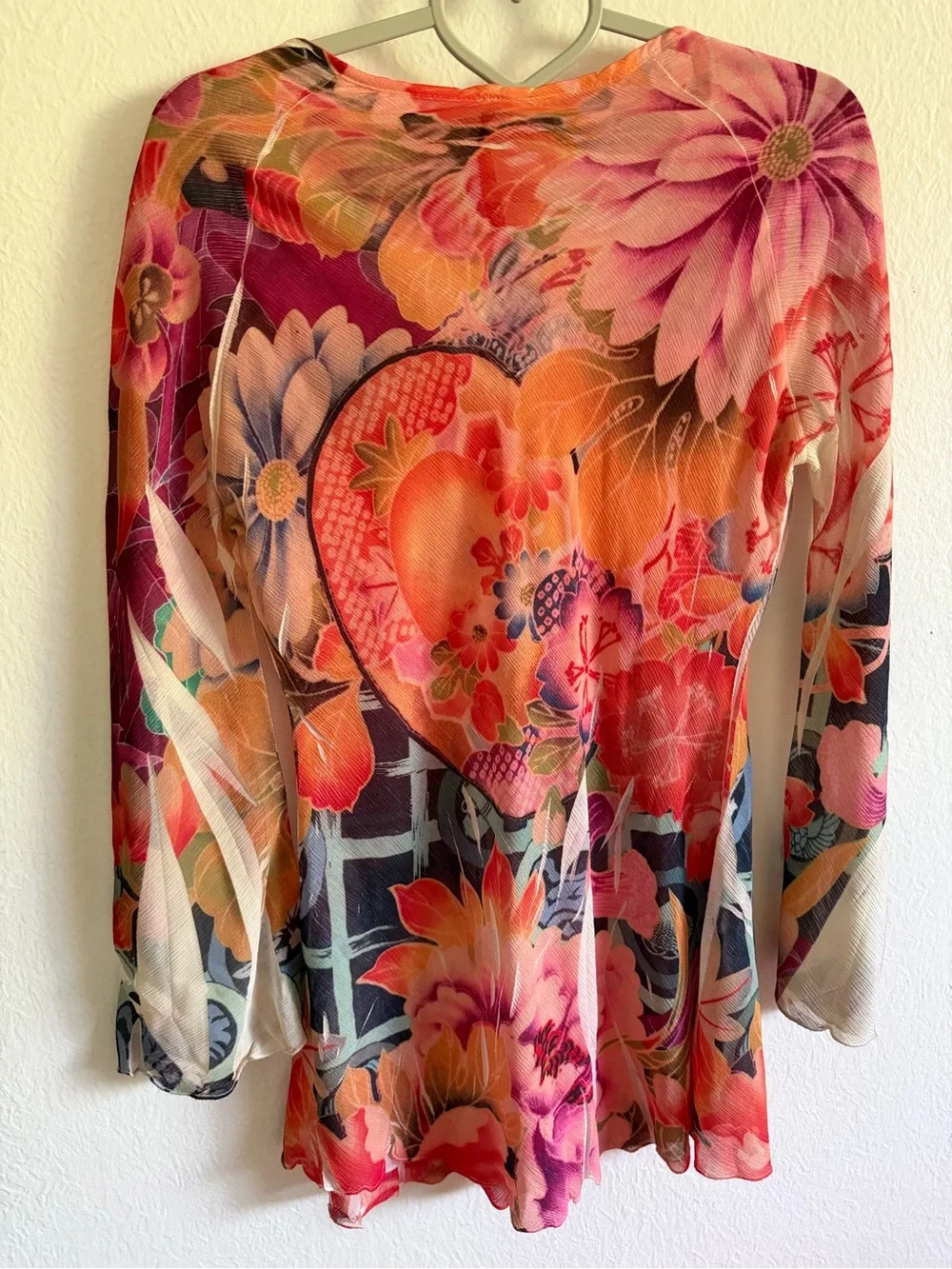 Mushka by Sienna rose Floral Mesh Tie-Neck Tunic - Pink Orange Multicolor